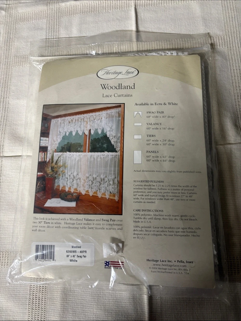 Heritage Woodland Lace Swag only (2) panel in White- Delicate Lace Window Panels